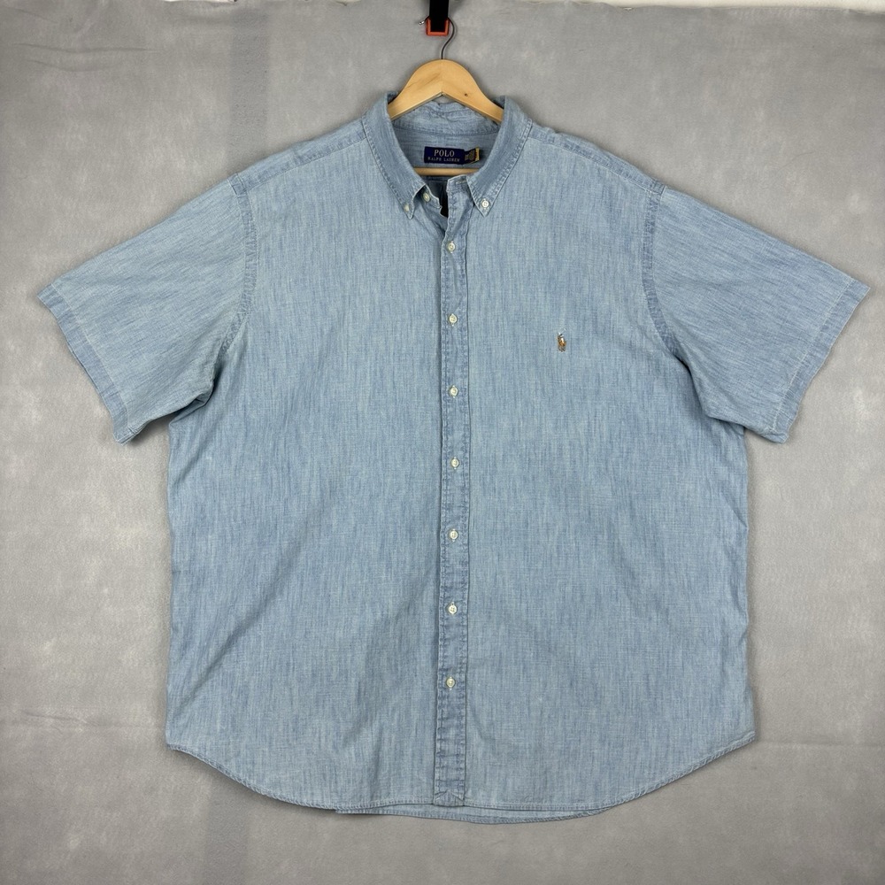 Polo Ralph Lauren Chambray Shirt Men’s 3XB Blue Flesh Pony Short Sleeve Casual